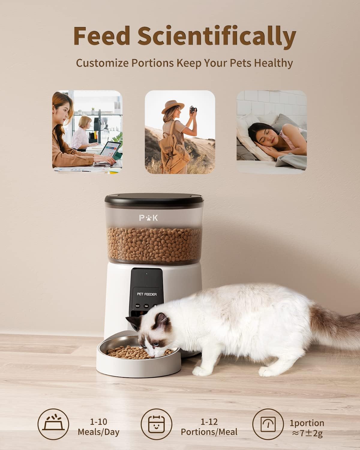 Distributeur Croquettes Chat Automatique,2.4G WiFi 4L Distributeur Croquettes Chat&Chien,Connecté App,Enregistrement Vocal 10S,1-10 Repas /Jour - 3