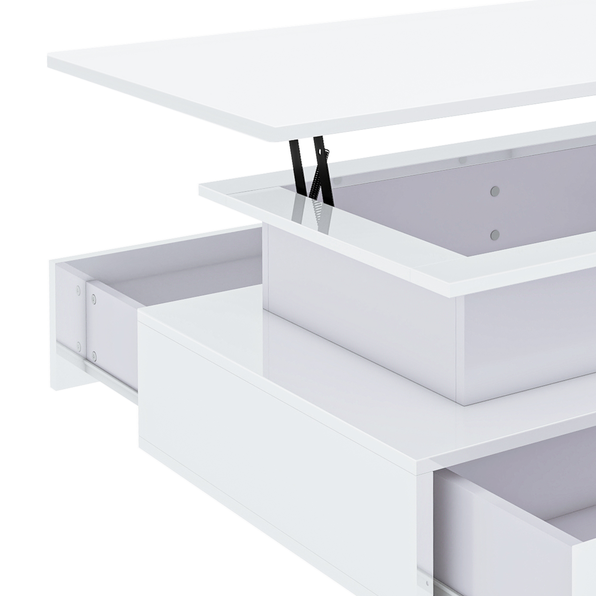 Balconera Table basse- Éclairage LED-2 tiroirs de rangement-85 x 55 x 56 cm- Blanc - 8
