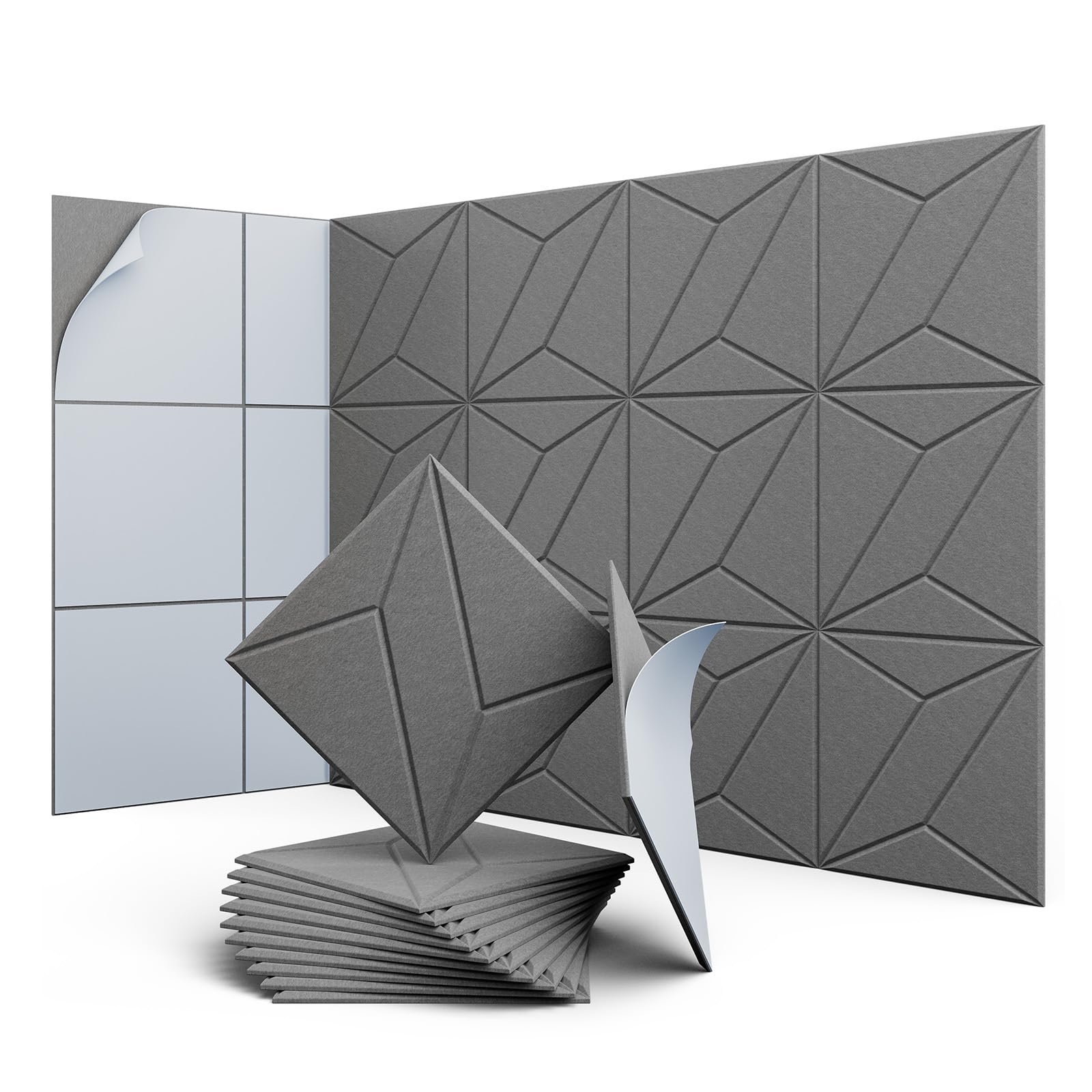 Paneles acústicos de pared de alta densidad (paquete de 12), baldosas acústicas, paneles autoadhesivos, 30 cm x 30 cm x 9 mm, gris oscuro
