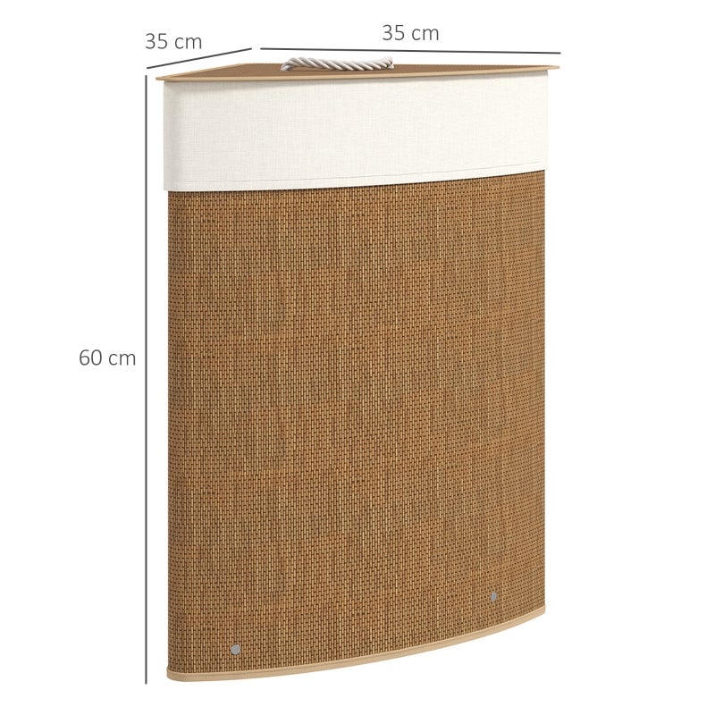 Panier à linge d'angle HOMCOM en bambou avec couvercle, 55 L, avec sac à linge amovible, idéal pour la salle de bain, marron - 5
