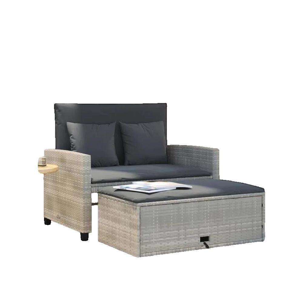 Sofa ogrodowy vidaXL jasnoszary z rattanu syntetycznego 2-osobowy wielofunkcyjny