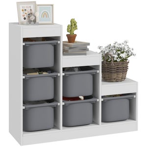 En.casa Étagère Enfant 9 Bacs Amovibles - Meuble Rangement Jouets Licornes 60x62x27 Cm Blanc Violet Rose