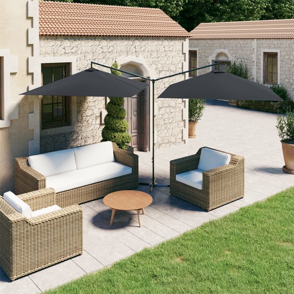 Sombrilla De Jardín Colgante 300 Cm Negro - Giratoria 360°, Con Base Cruzada Y Manivela
