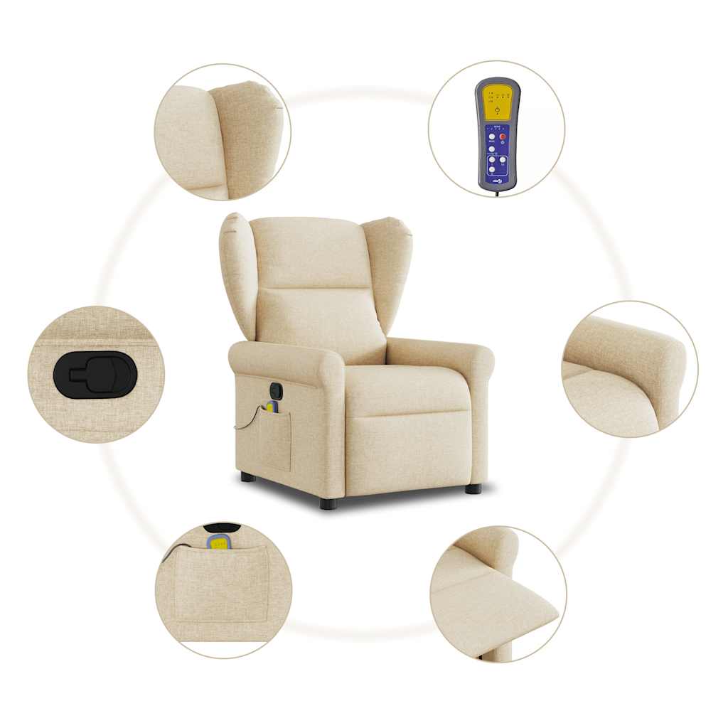 Fauteuil de massage | Fauteuil de relaxation | Chaise de relaxation inclinable Crème Tissu CFW967539 - 8