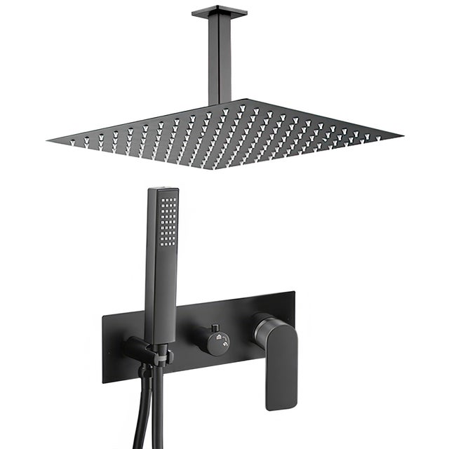 Valaz Douche carrée monocommande encastrée noir mat - Série Miño - 40 cm