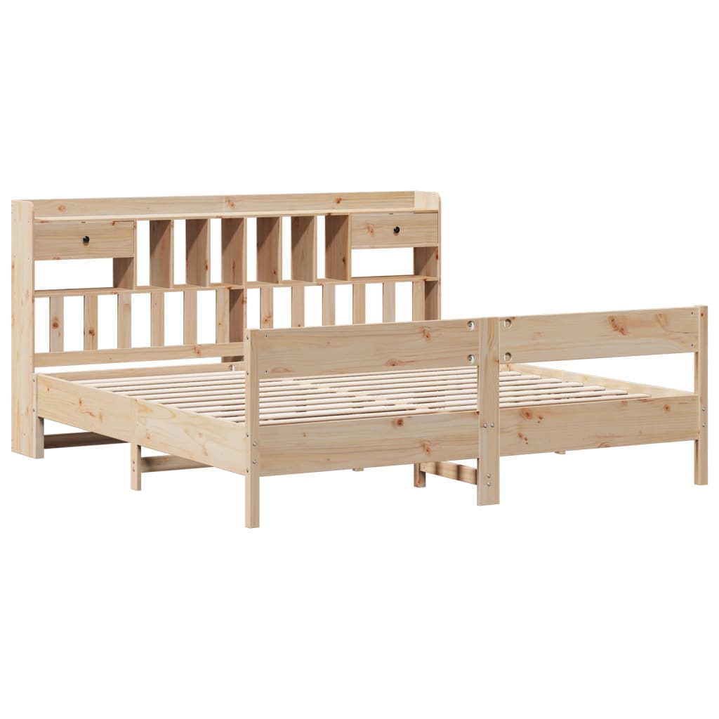 Lit bibliothèque sans matelas 180 x 200 cm en bois de pin massif - 3