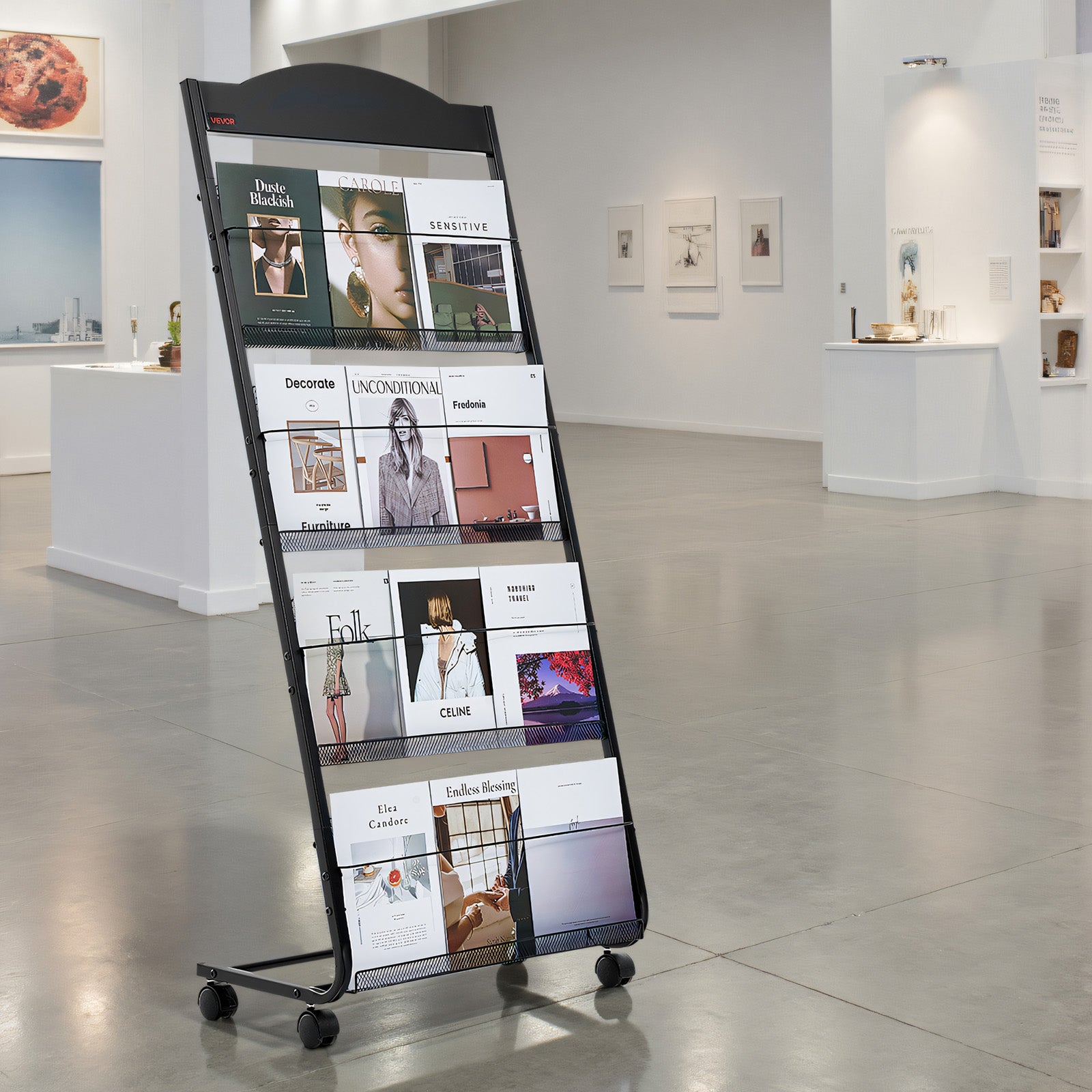 Présentoir à brochures VEVOR 4 niveaux, porte-brochures sur pied avec roulettes, porte-revue robuste pour journaux, pour expositions, bureaux, hôtels - 8