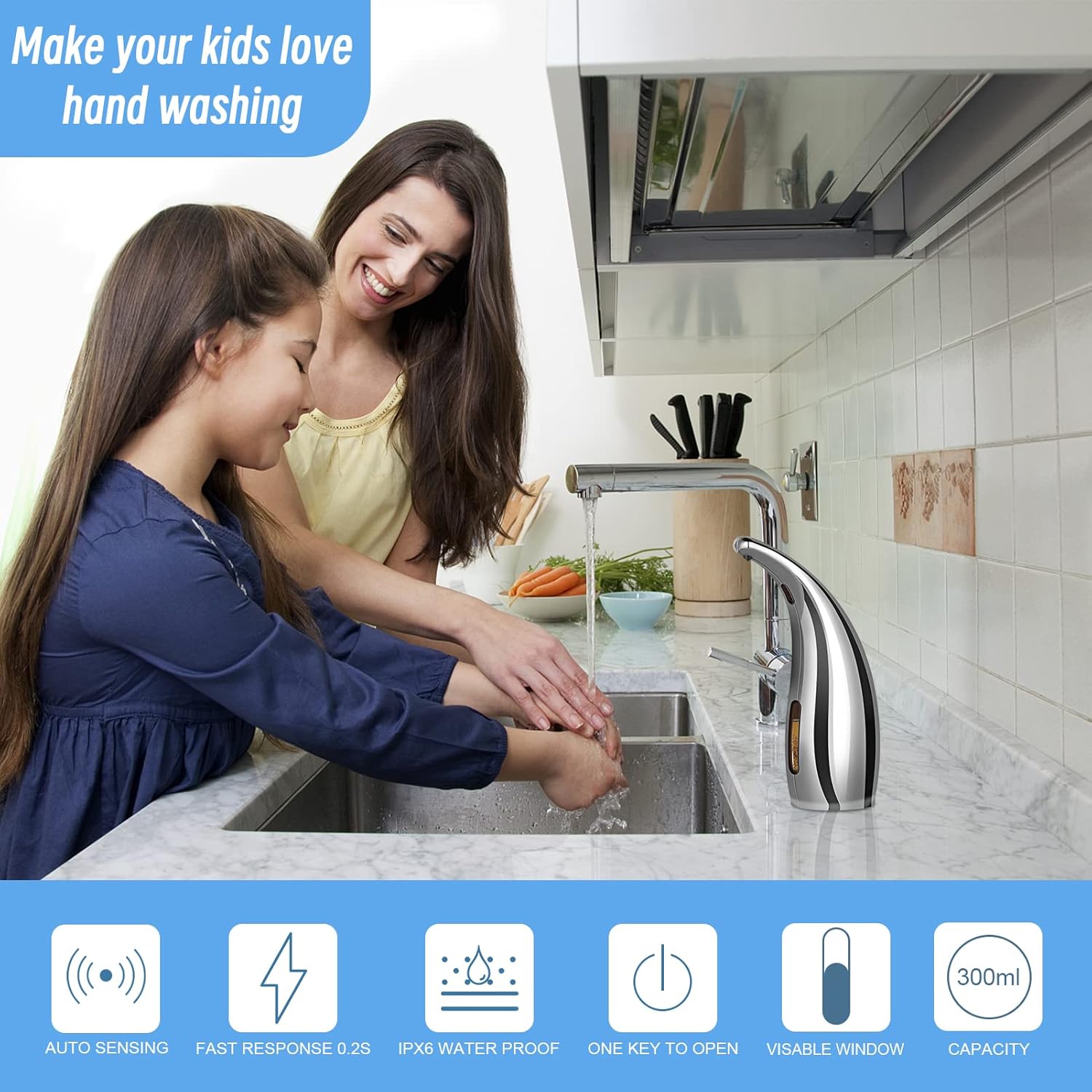 Questo distributore automatico di sapone in argento galvanizzato è un distributore di sapone con sensore a infrarossi senza contatto e grado di imper - 4