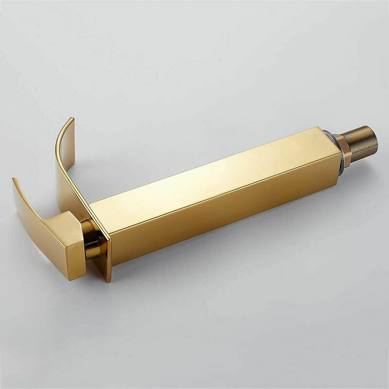 Robinet salle de bain lavabo haut cascade bec pour vasque,Mitigeur eau froide et chau moderne carré chromé trou simple (Doré) - 5