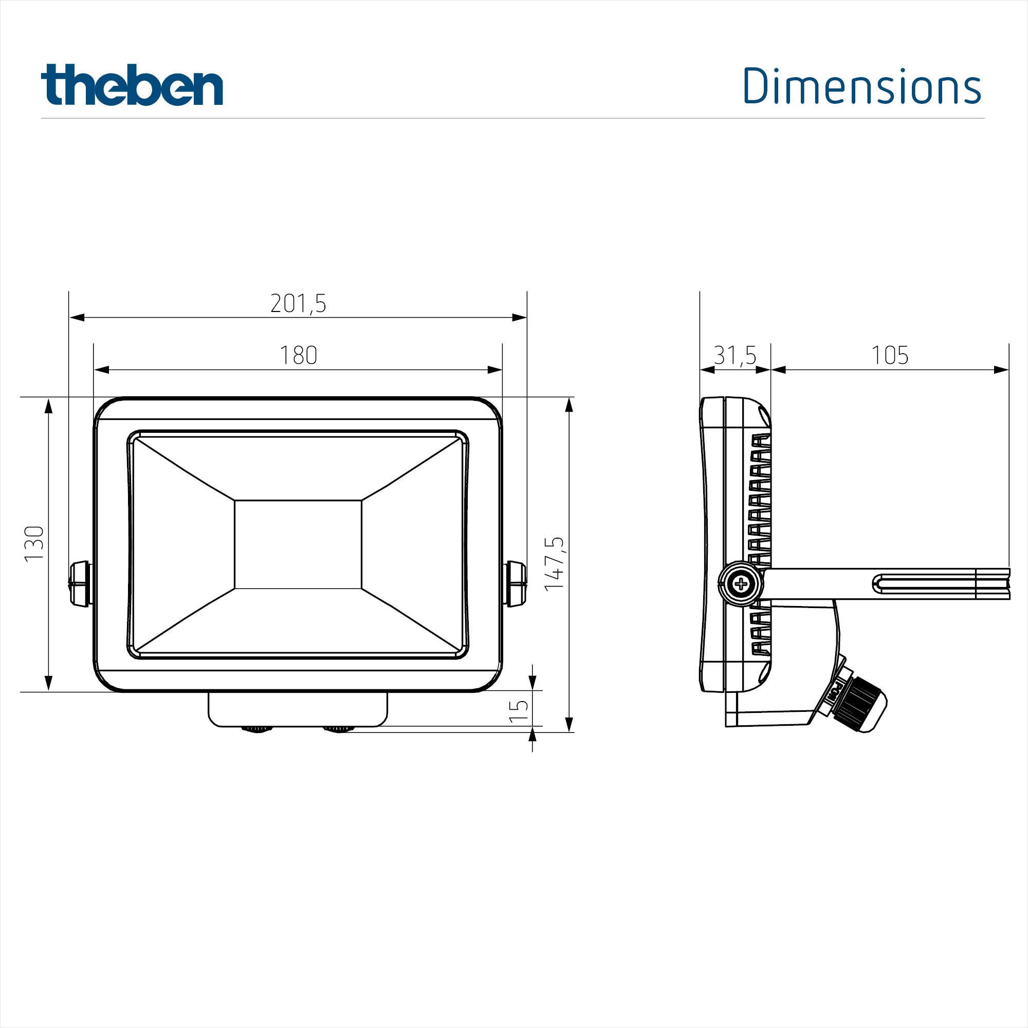 Theben 1020692 theLeda B20L W WH Reflektor LED 20 W, obracany o 360°, 3000 K, ciepła biel - 4