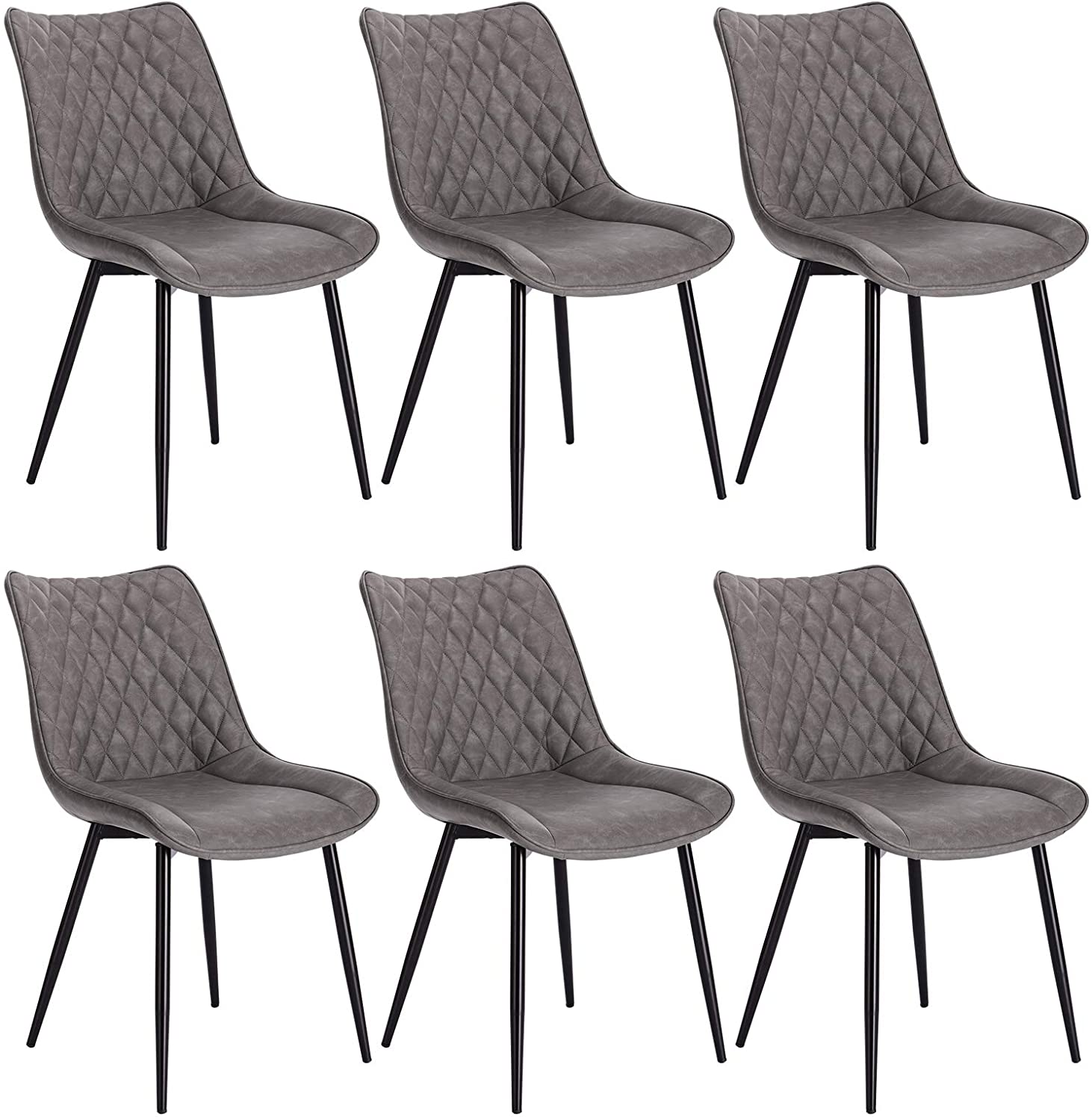 Lot De 6 Chaises De Salle à Manger Yaheetech - Similicuir Gris - Pieds En Chêne Massif - Haut Dossier