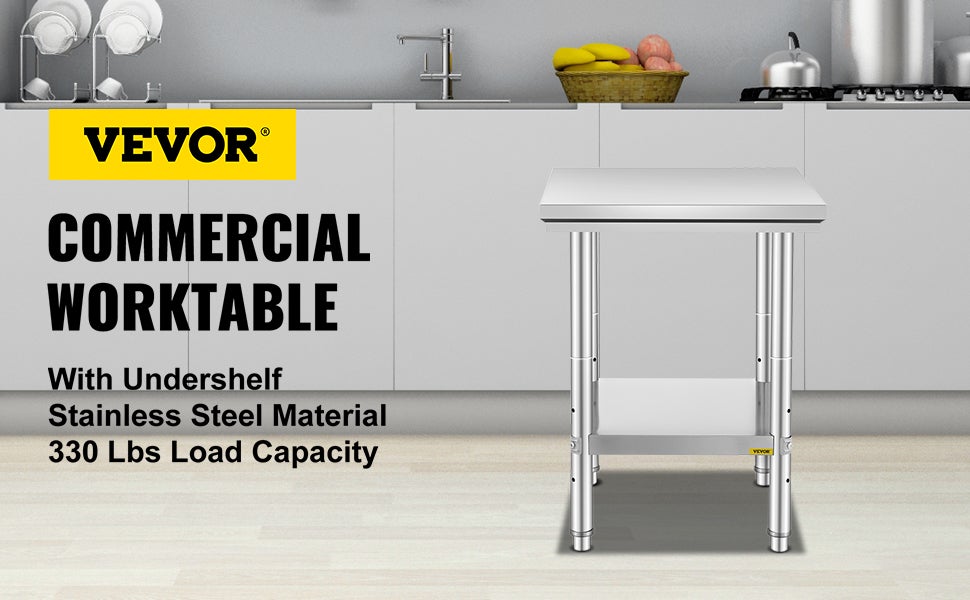 Table de Travail Cuisine Inox VEVOR 60x60x80 cm Plan de Travail Cuisine en 2 Etages Table de Travail en Acier Inoxydable pour Préparation de Cuisine - 9