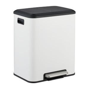 Pattumiera A Pedale Relaxdays 2 Scomparti 15L - Raccolta Differenziata, Coperchio Silenzioso, Colore Beige/argento