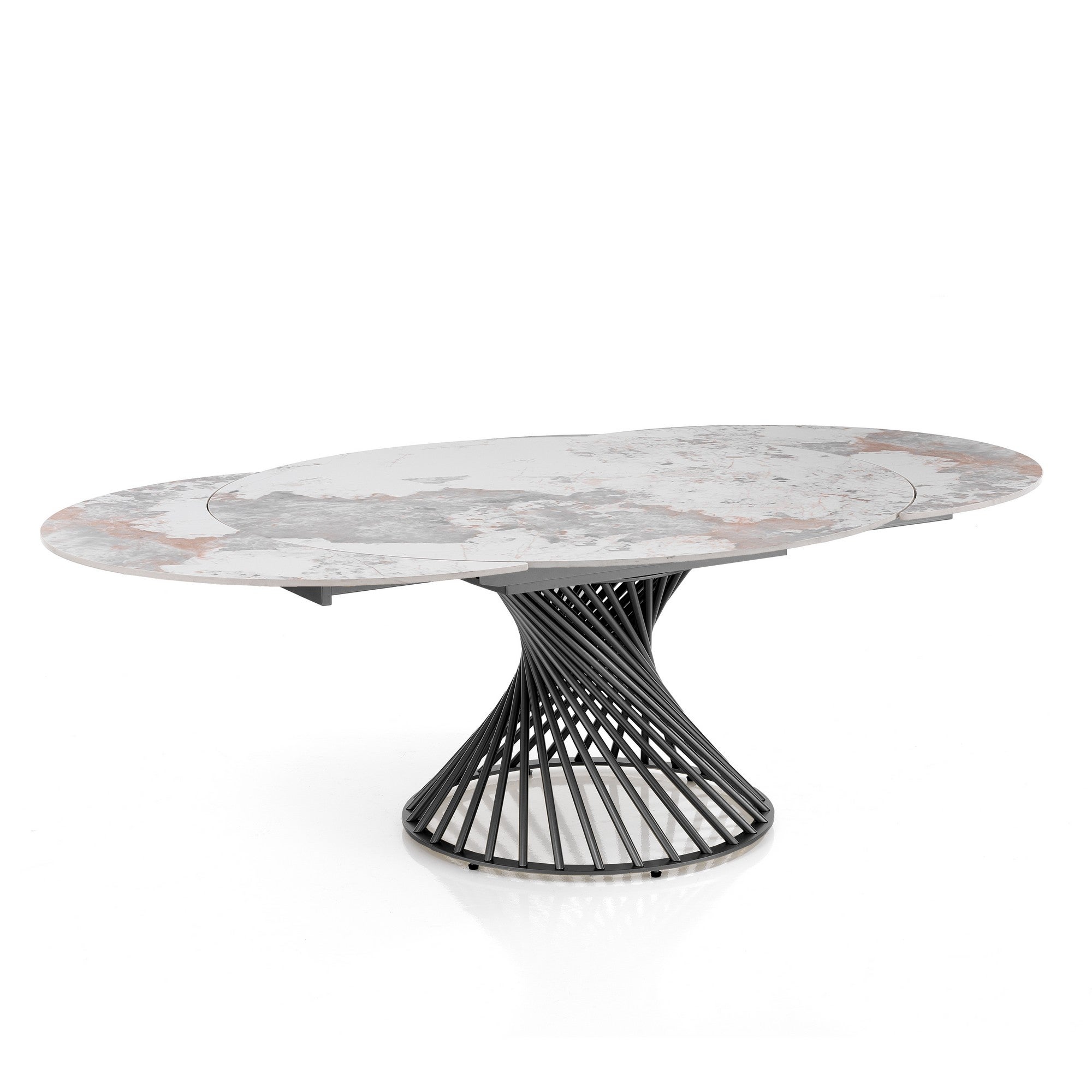 Stół rozkładany JORUM 2 – metal szary, polerowana ceramika marmurowa Onyx, wys. 75 cm, śr. 120 cm, dł. 180 cm, 4/8 miejsc, do jadalni