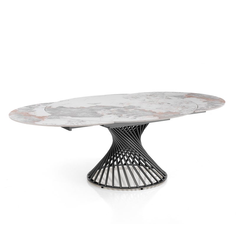 Stół rozkładany JORUM 2 – metal szary, polerowana ceramika marmurowa Onyx, wys. 75 cm, śr. 120 cm, dł. 180 cm, 4/8 miejsc, do jadalni