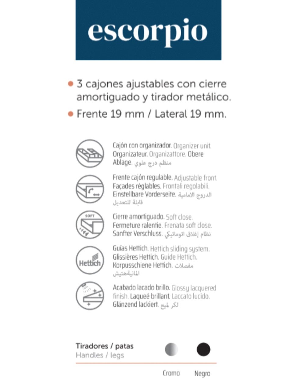 Armadio da bagno montato a pavimento con lavandino | 60 cm | 3 cassetti con chiusura e organizzatore imbottiti | Bianco lucido - Cromo lucido - 3