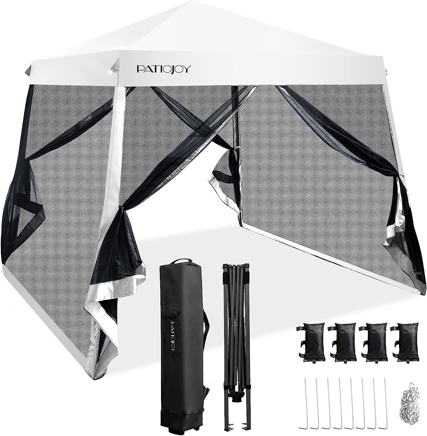 Pawilon składany 3 x 3 m z moskitierą i workami na piasek, ochrona przed promieniowaniem UV 50 +, namiot ogrodowy, namiot imprezowy, (biały)