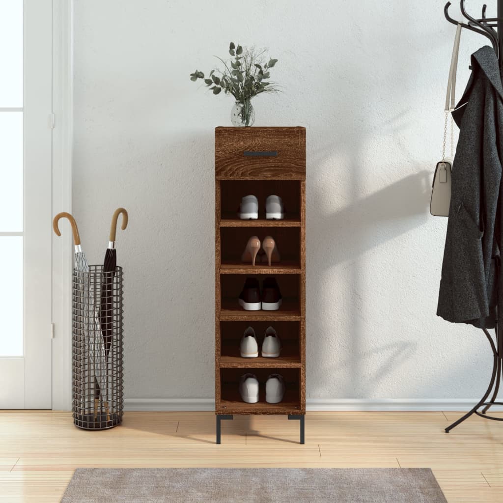 Meuble à chaussures chêne fumé 30x35x105 cm bois d'ingénierie - Armoire