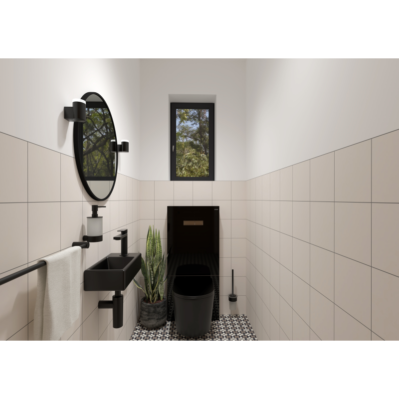 Brevis Lave-mains suspendu avec trou pour robinetterie à gauche, 40,5x20,5x10,5cm, noir (SATBRE4020SLBKM) - 3