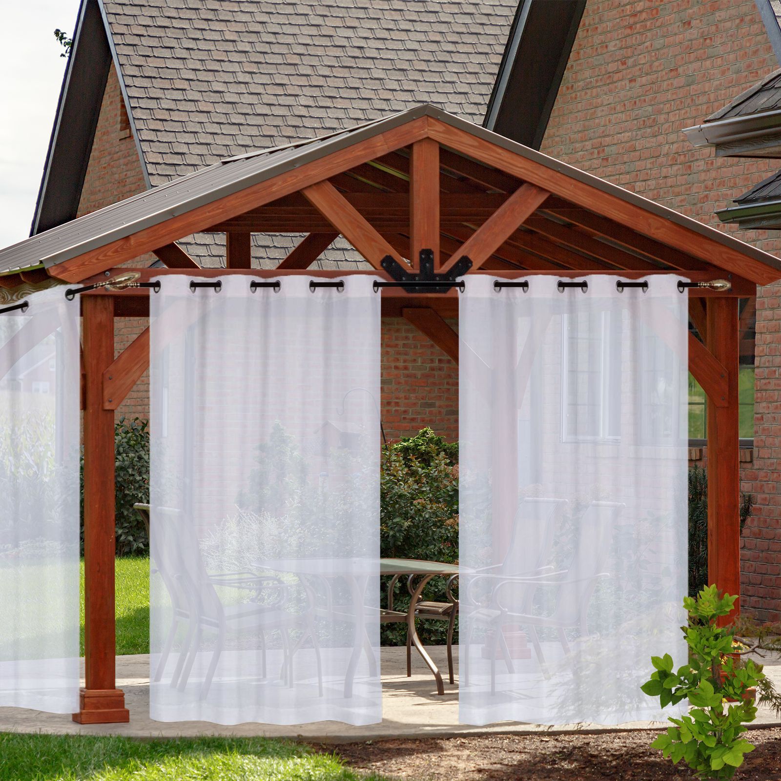 Zasłony zewnętrzne na patio, wodoodporne zasłony tiulowe z przelotkami do dekoracji ogrodu na patio, zestaw 2 szt., białe, 132x213 cm