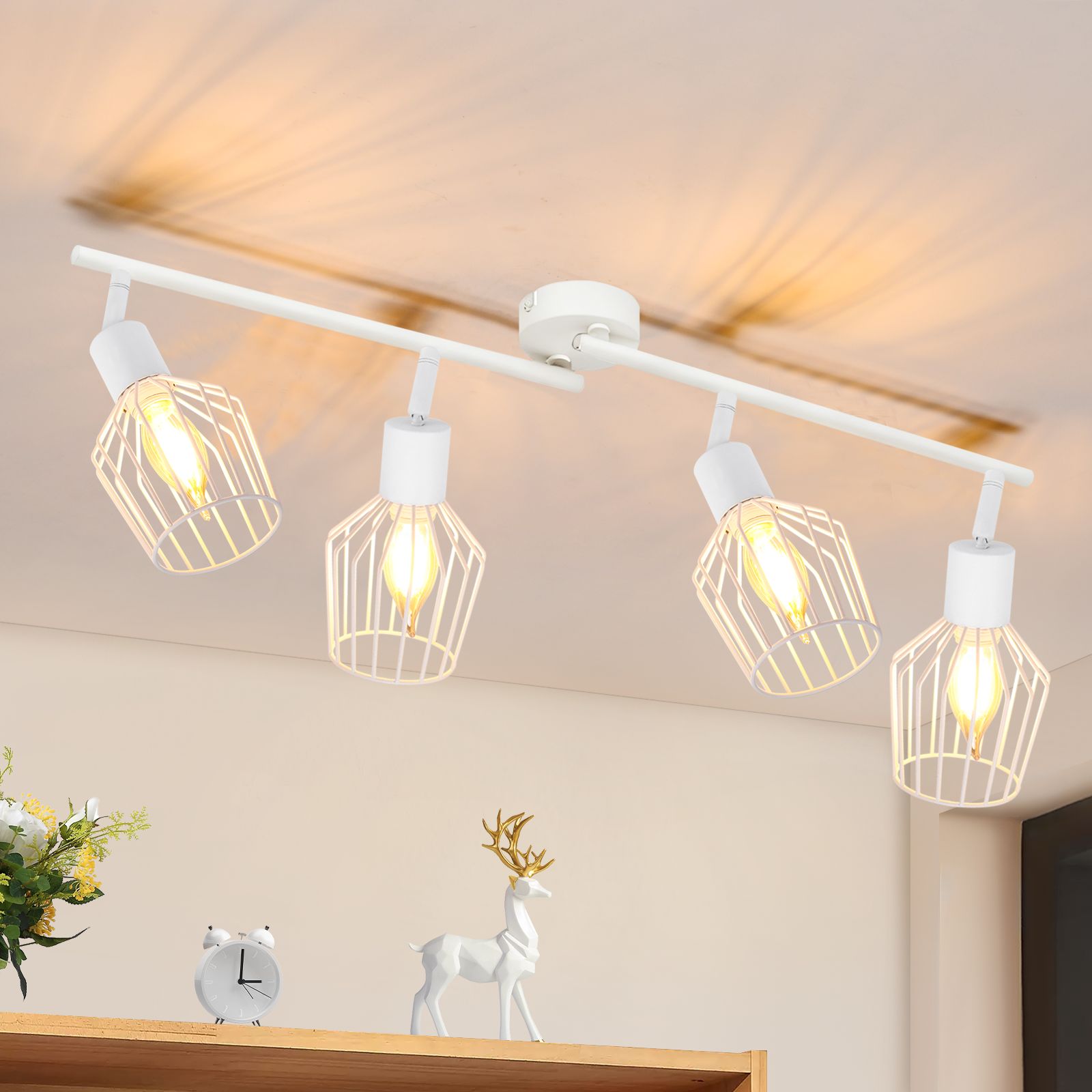 NETTLIFE Reflektorowa sufitowy, 4-punktowy E14 - metalowy, obrotowy o 350°, lampa przemysłowa do korytarza, kinkiet do korytarza i salonu, biały