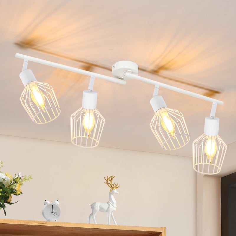 NETTLIFE Reflektorowa sufitowy, 4-punktowy E14 - metalowy, obrotowy o 350°, lampa przemysłowa do korytarza, kinkiet do korytarza i salonu, biały