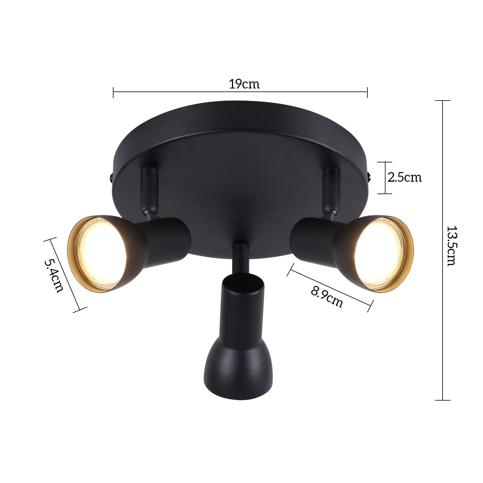 Spot de plafond NETTLIFE 3 flammes, plafonnier noir, design moderne, spots de plafond ronds en métal, culot GU10 - 4