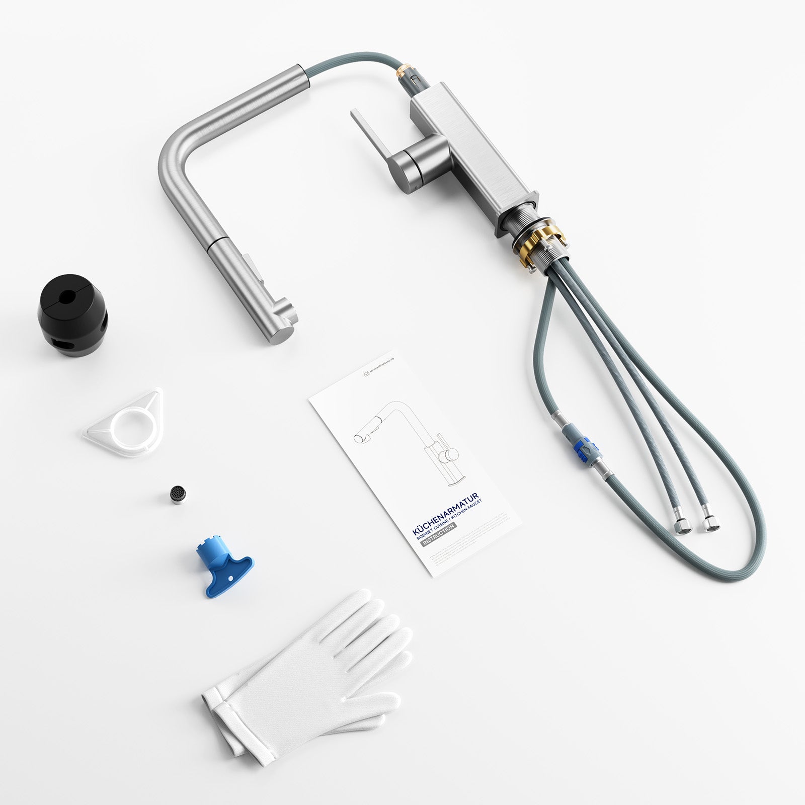 Brossé Robinet de Evier Avec 2 modes d'eau - Robinet de Cuisine avec Douchette Extractible - Mitigeur de Cuisine en Inox - 9