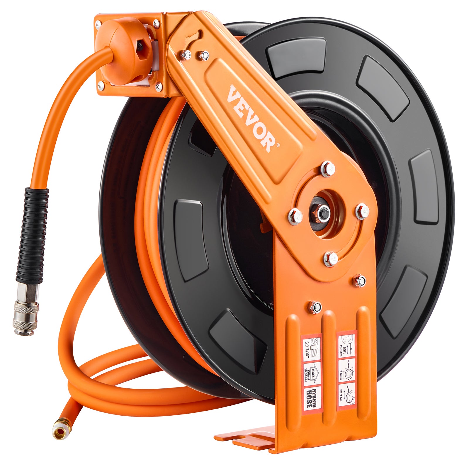 Enrouleur tuyau air comprimé hybride rétractable VEVOR 9,53 mm x 19,81 m,pression 300 PSI,rembobinage automatique,unique,montage plafond/mur - 9