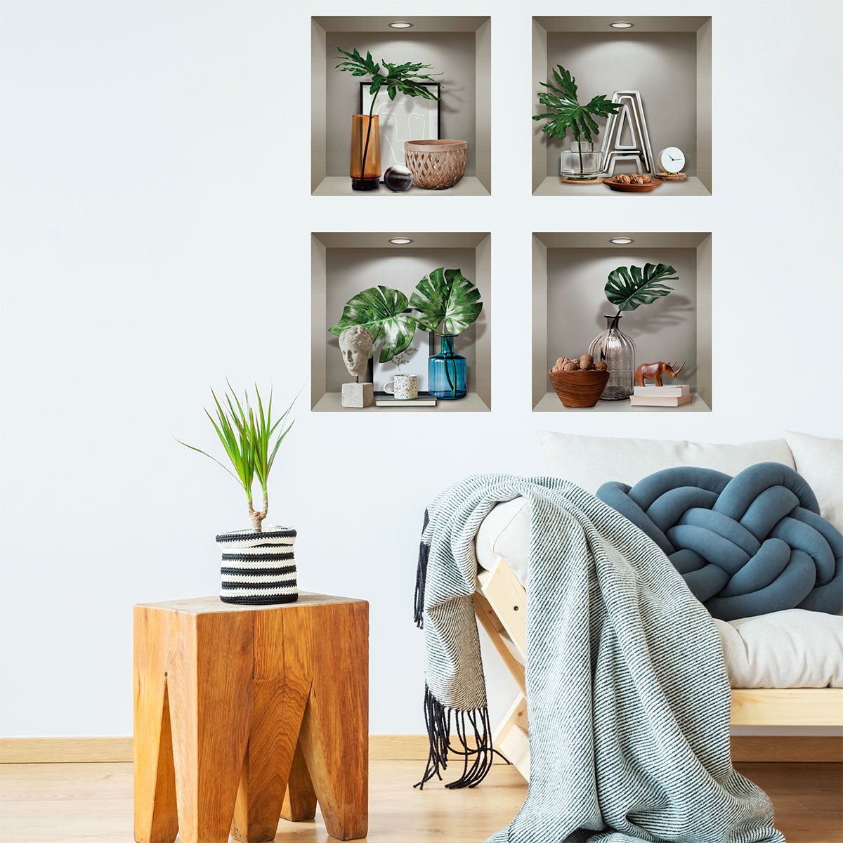 Vinilo efecto 3D plantas y objetos de diseño - adhesivo de pared - revestimiento sticker mural decorativo - 60x60cm - 5