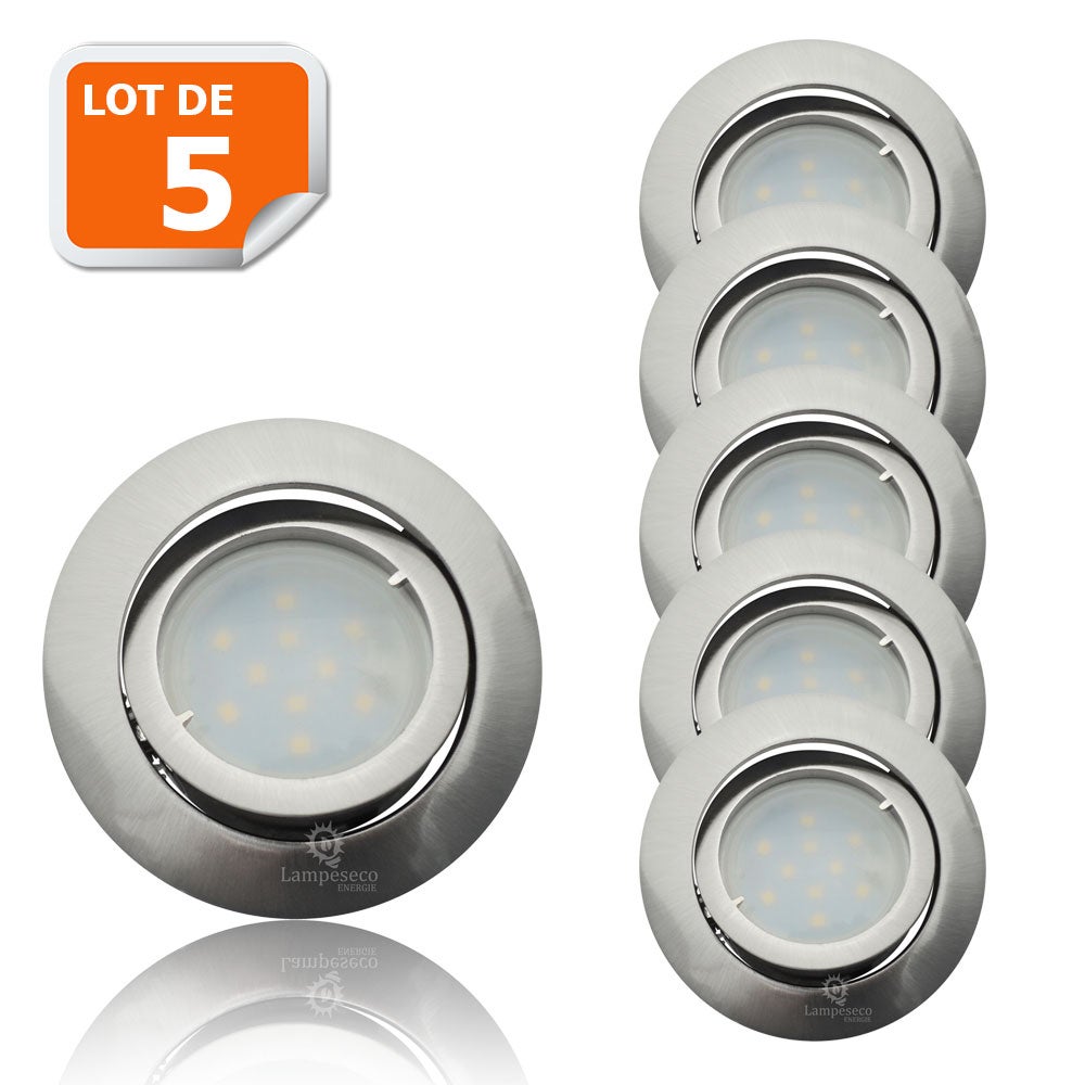 Lot De 5 Spots LED Encastrables Orientables - Lumière Blanc Neutre - Complet, Neuf