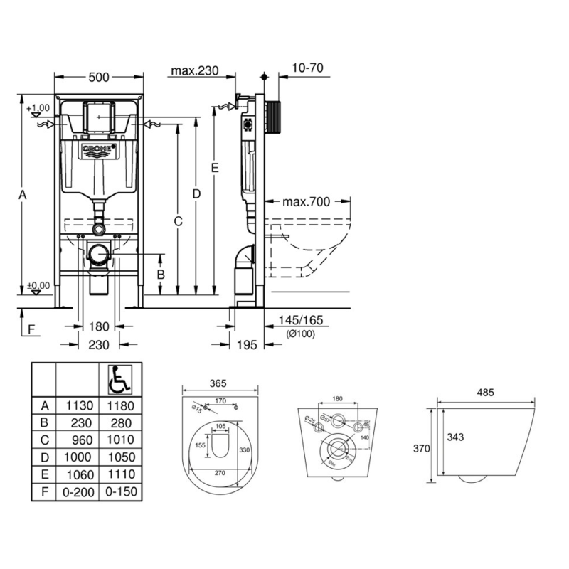 Grohe Pack WC Bati support autoportant + WC SAT sans bride + Abattant Soft close + Plaque chrome (Autoportant-Infinitio-1) - 5