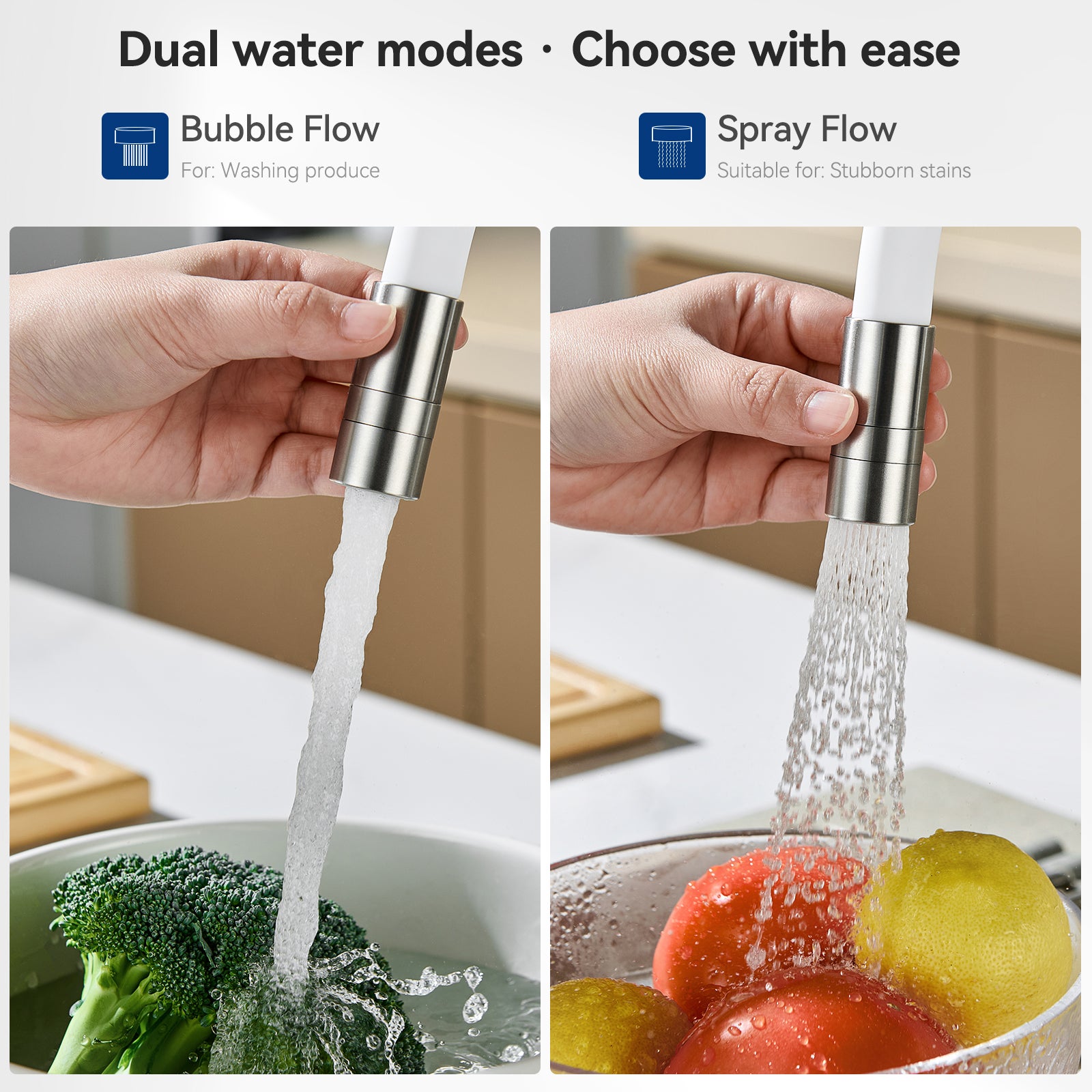 Auralum max Miscelatore da cucina flessibile con 2 tipi di getto, miscelatore da lavello flessibile con acqua calda e fredda, bianco - 3