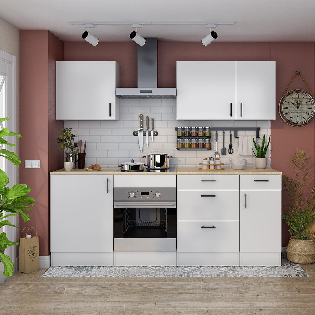 Meuble à suspendre, meuble haut pour cuisine avec 1 porte coloris blanc brillant - hauteur 59 x longueur 60 x profondeur 34 cm - 7
