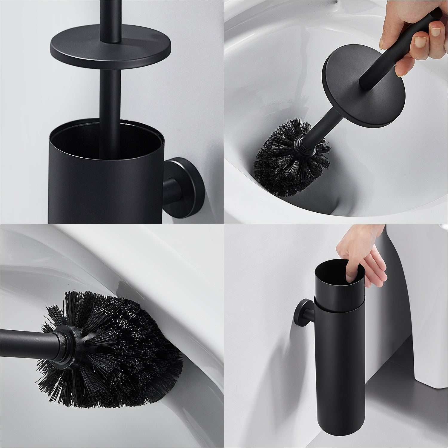 AuraLum Max Porte-balai WC NOIR Vertical Acier inoxydable 304 Traitement de surface brossé Manche extra long, Brosse de Toilette,EU Modèle - 3
