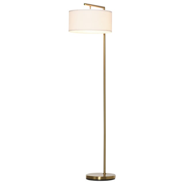 Lampadaire sur Pied 47x37x153cm, Abat-Jour Tissu Lin Base Ronde Stable Déco Salle Bureau Or et Blanc