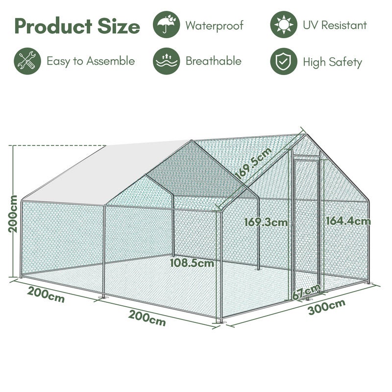 Galinheiro Galinheiro Aço galvanizado com rede com zona coberta com fechadura Galinheiro para pequenos animais 3 x 4 x 2 m 12m² - 2