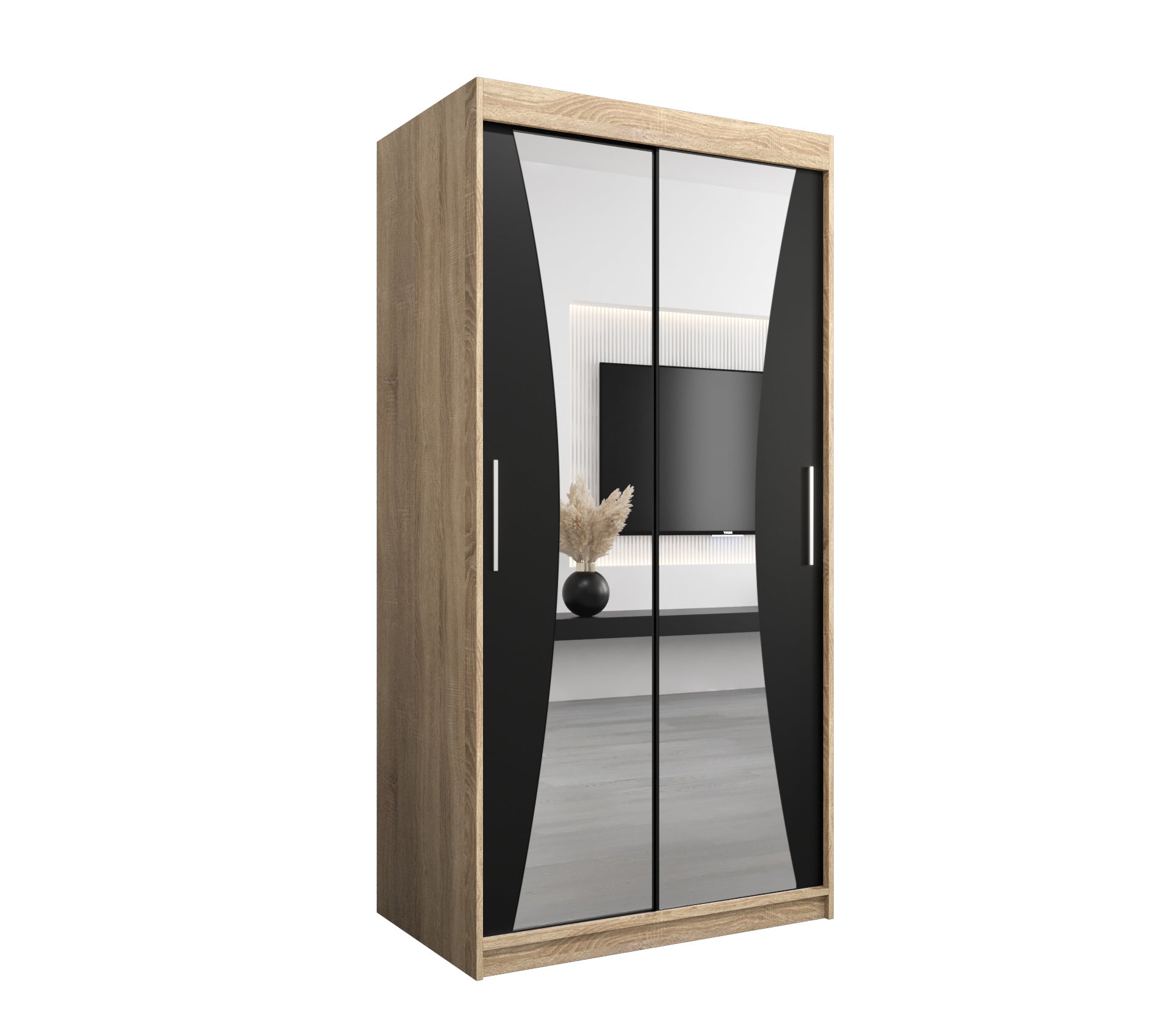 Szafa przesuwna garderoba MONACO 100 x 62 x 200 cm Sonoma + Czarny - Abiks Meble