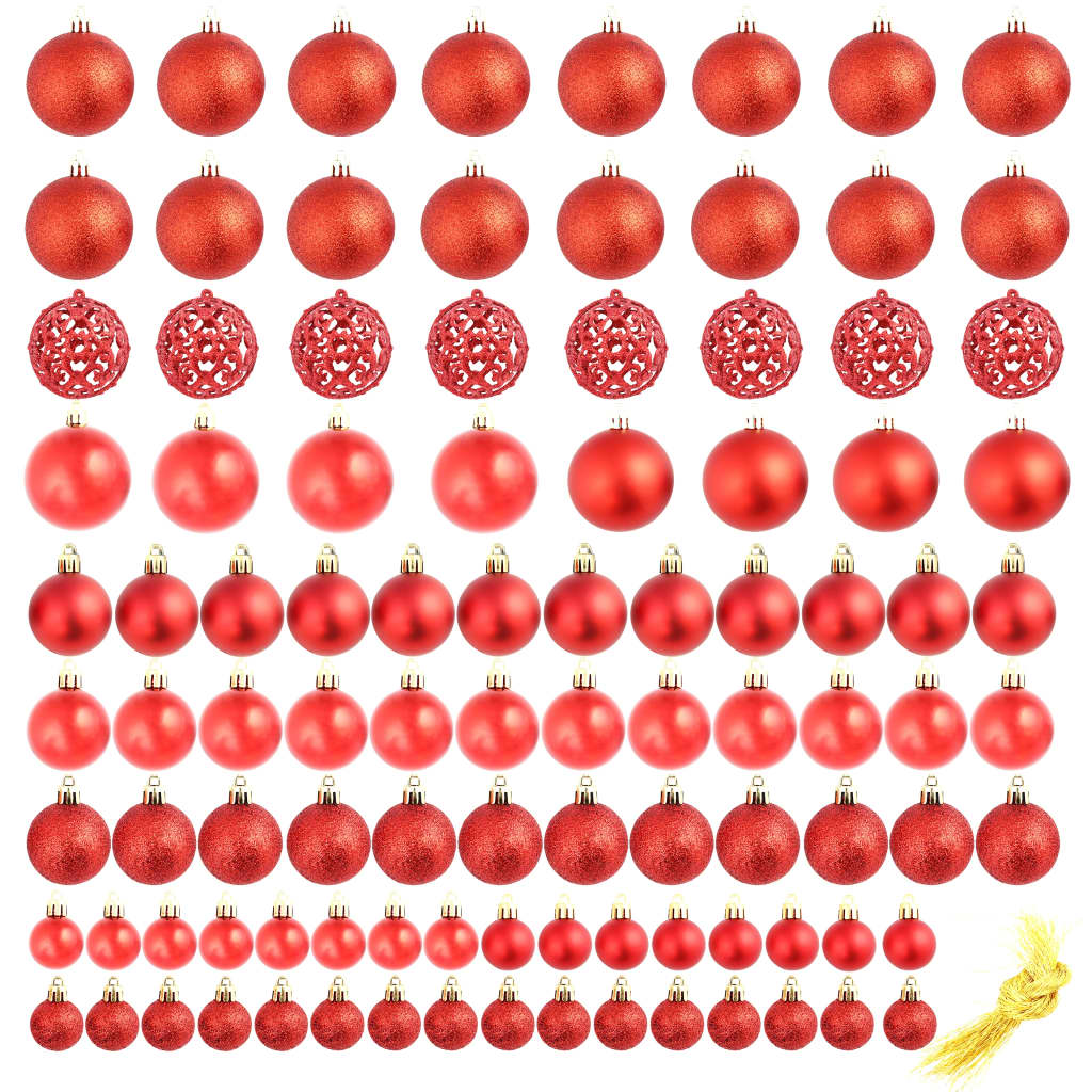 Ensemble de boules de Noël 100 pcs 3/4/6 cm Rouge vidaXL - 2