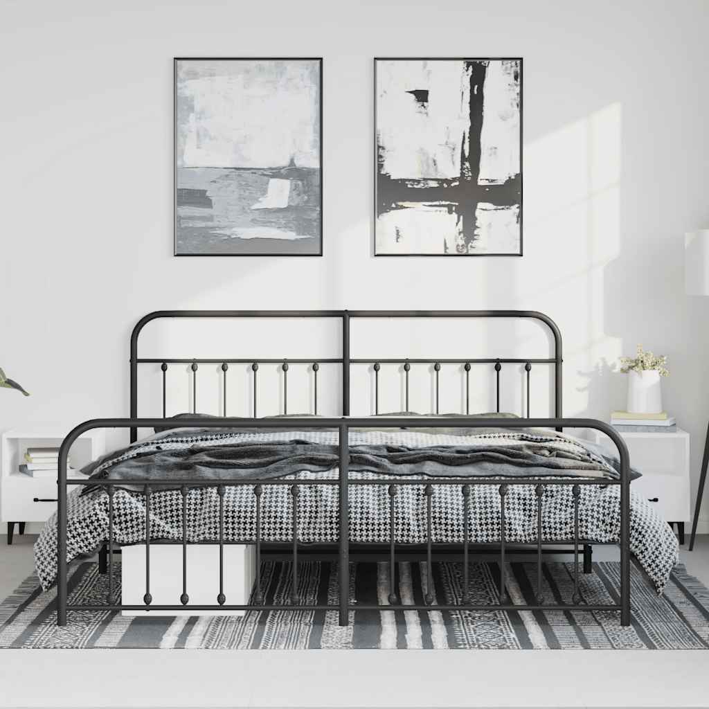 Estructura de cama sin colchón con estribo, de metal negro, para dormitorio, 183 × 213 cm - 3