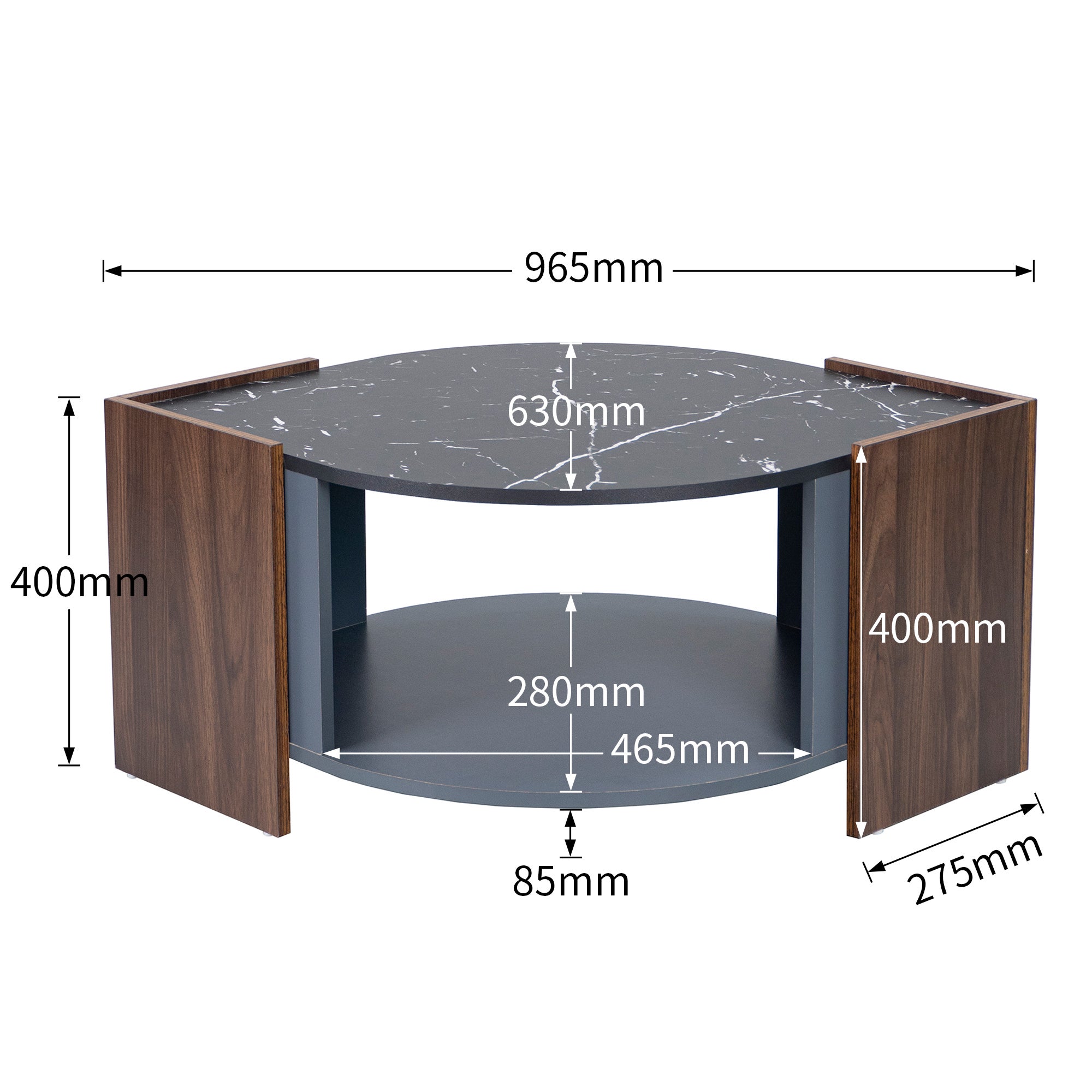 Table basse moderne multifonction effet marbre et noyer, table de salon au design contrasté avec lignes uniques, style élégant, 100x60x40cm, Marron - 5
