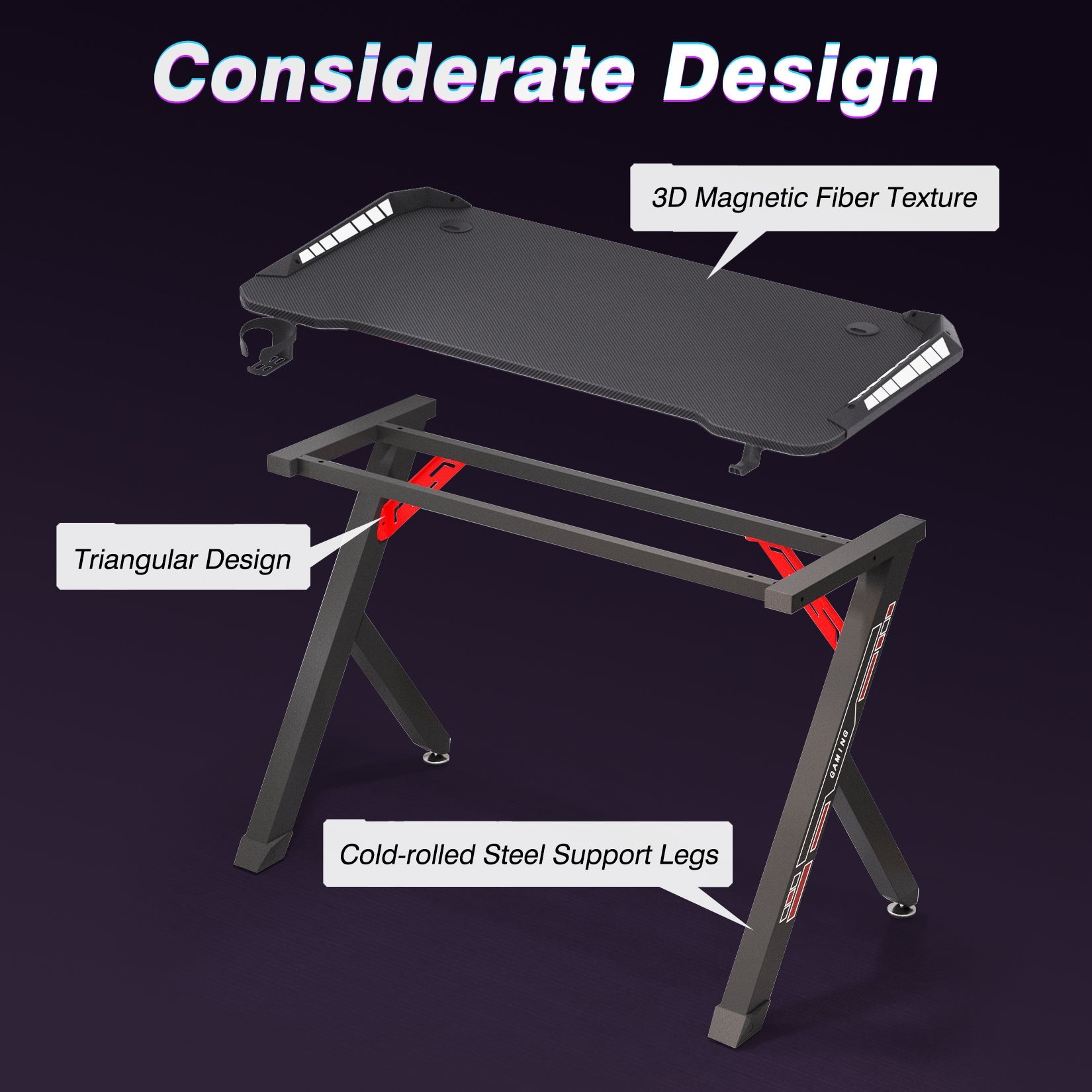 Bureau Gaming ‎120 x 60 x 78 cm Bureau Gamer Ergonomic avec Lumières Ambience en Forme de R Table Gaming avec support Casque et Porte-gobelet - 5