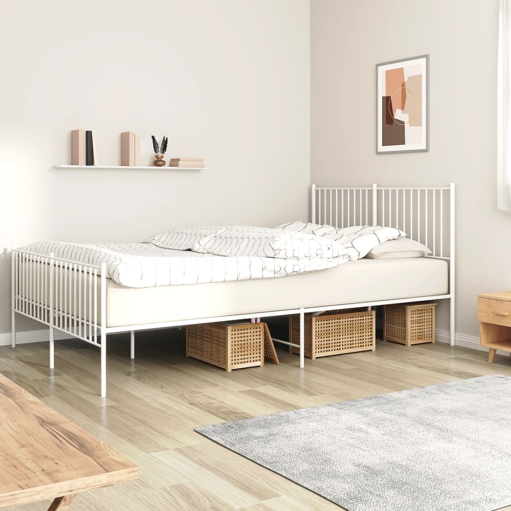 Lit Superposé VidaXL 90x190 Cm Blanc - Cadre Acier Avec Sommier - Sans Matelas - Échelle Intégrée