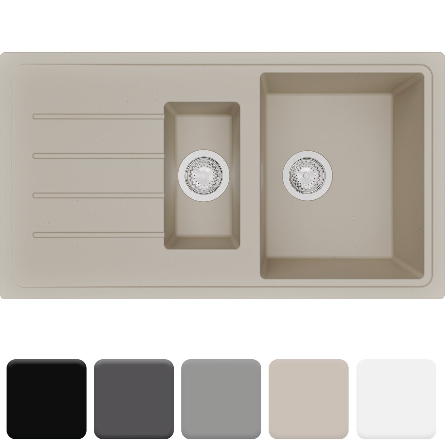 Zlewozmywak 90x50cm, do szafki od 60cm + Syfon - Ametyst Beżowy STONESTYLE