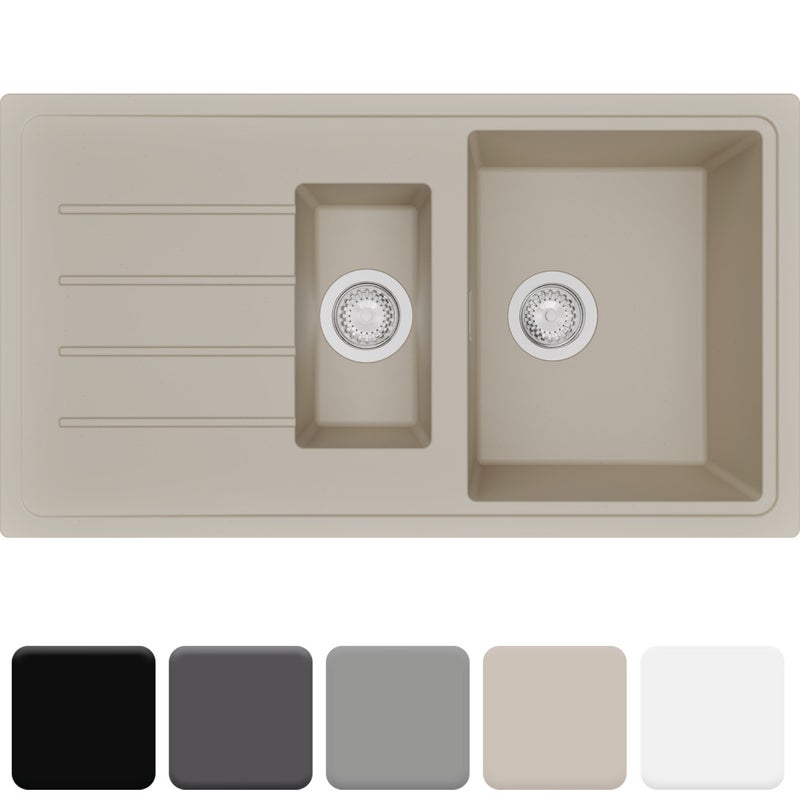 Zlewozmywak 90x50cm, do szafki od 60cm + Syfon - Ametyst Beżowy STONESTYLE