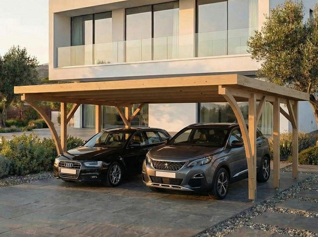 Carport Bois PALERME 2 Voitures - 510 x 603 - Abris pour Voitures - Bois des Regions Nordiques - Pin Traité Autoclave - Design Moderne