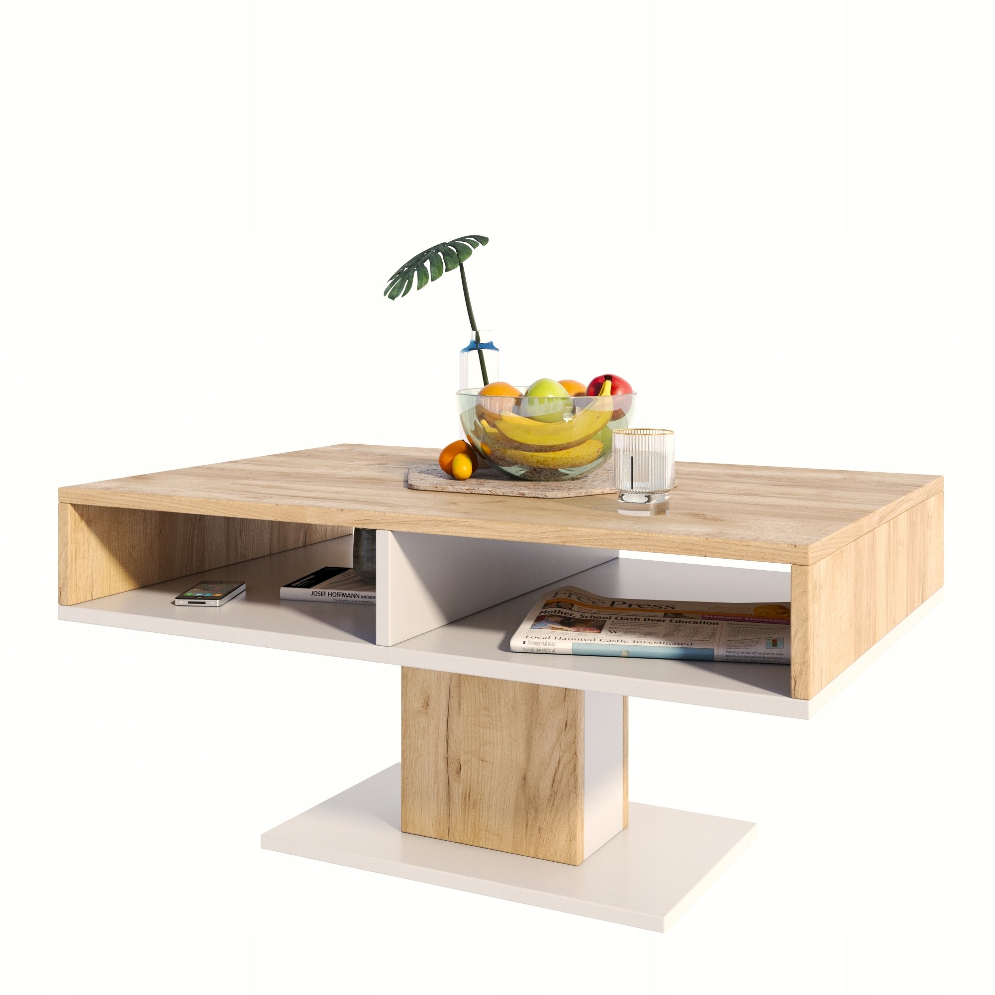 Ława INES dąb artisan-biały stolik kawowy skandynawski PER