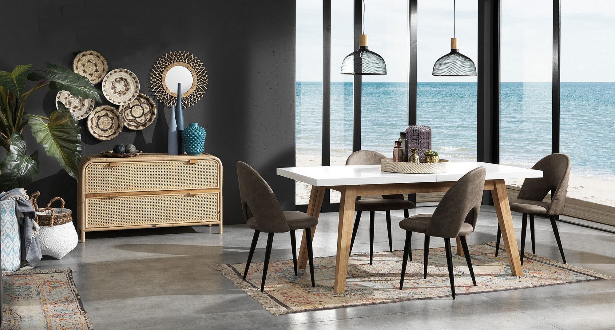 Stół JOKER – biała płyta MDF, dębowe nogi, rozkładany 180–360 cm