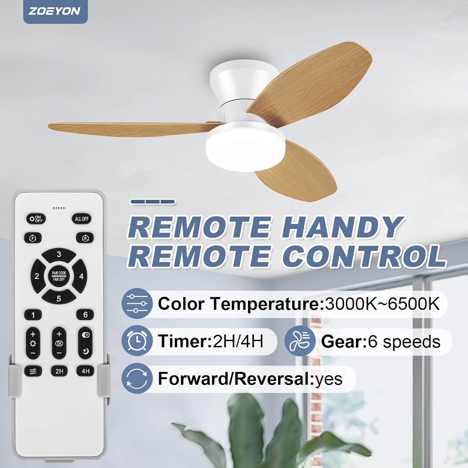Ventilateur de plafond avec éclairage - Ventilateur de plafond encastré de 89 cm avec éclairage et télécommande, 6 vitesses, idéal pour cuisine. - 5