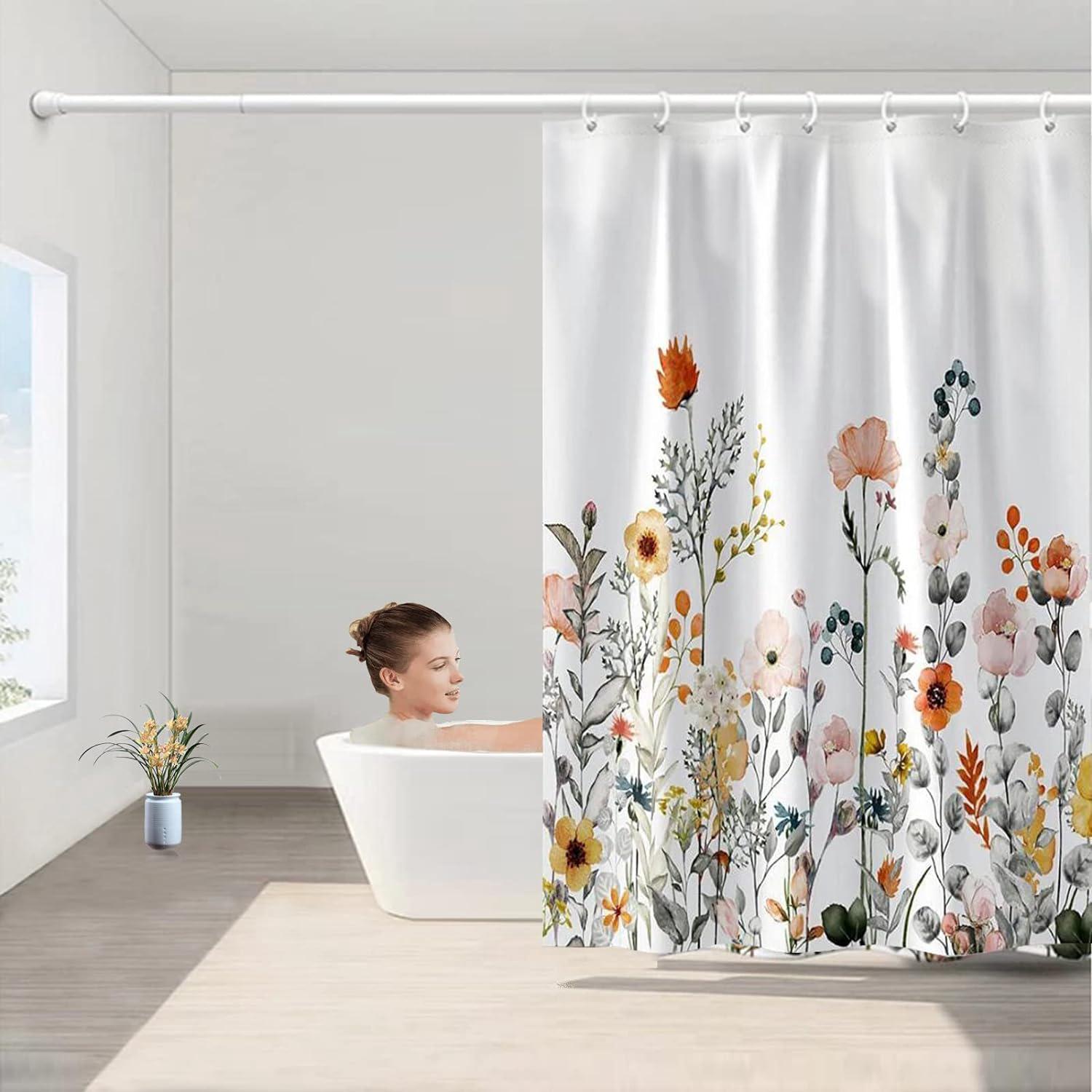 Tenda Doccia Floreale Bohémien Con Fiori E Farfalle - Set Con 12 Ganci, Impermeabile, Lavabile, Rosa - 2